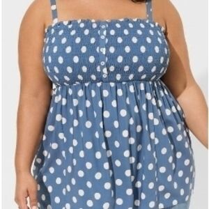 Torrid Blue and White Polka Dot Blouse